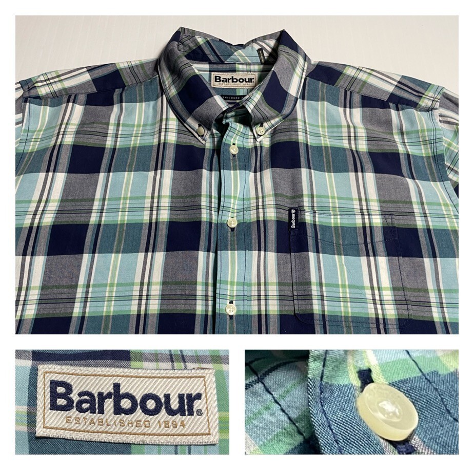 Barbour Madras Navy Multicolor Plaid Ltwt Cotton Shirt Tailored Fit XL