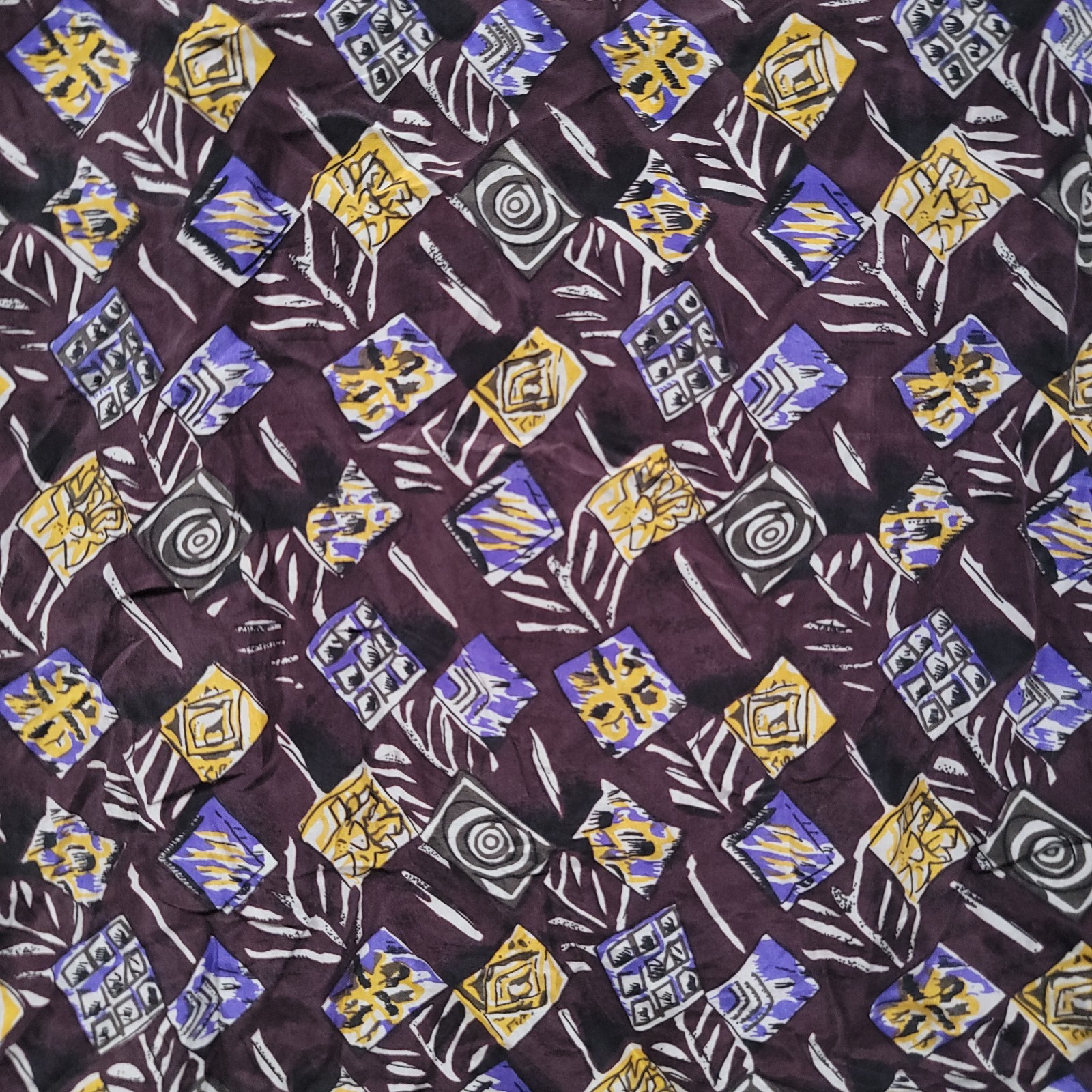 Personal Choice Men Silk Shirt 2XL Blade Collar Geometric Button Up Purple