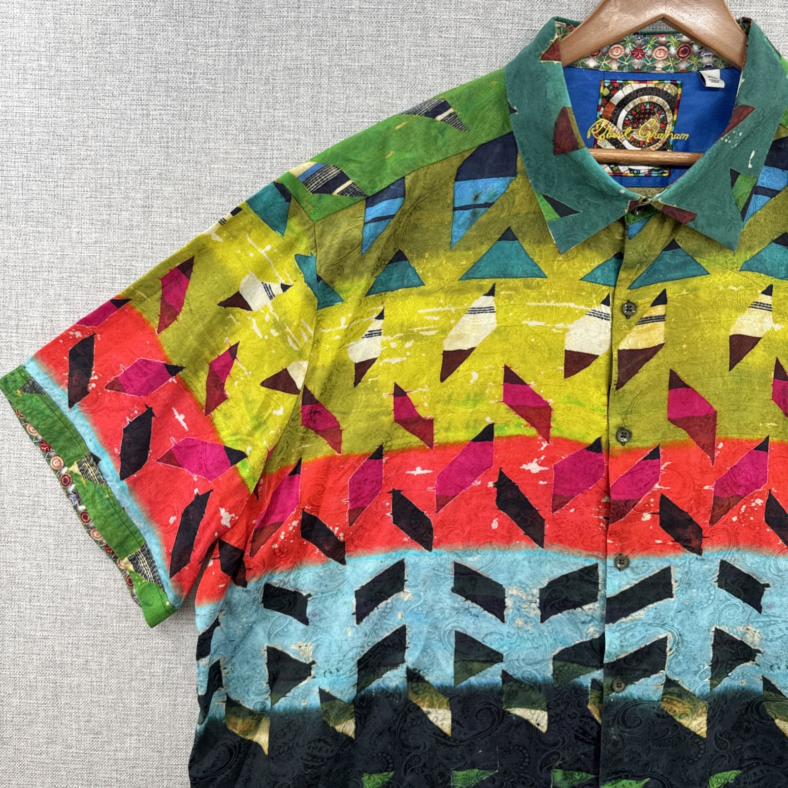 Robert Graham Shirt 3XL Multicolor Geometric Hawaiian Resort Abstract Silk Blend