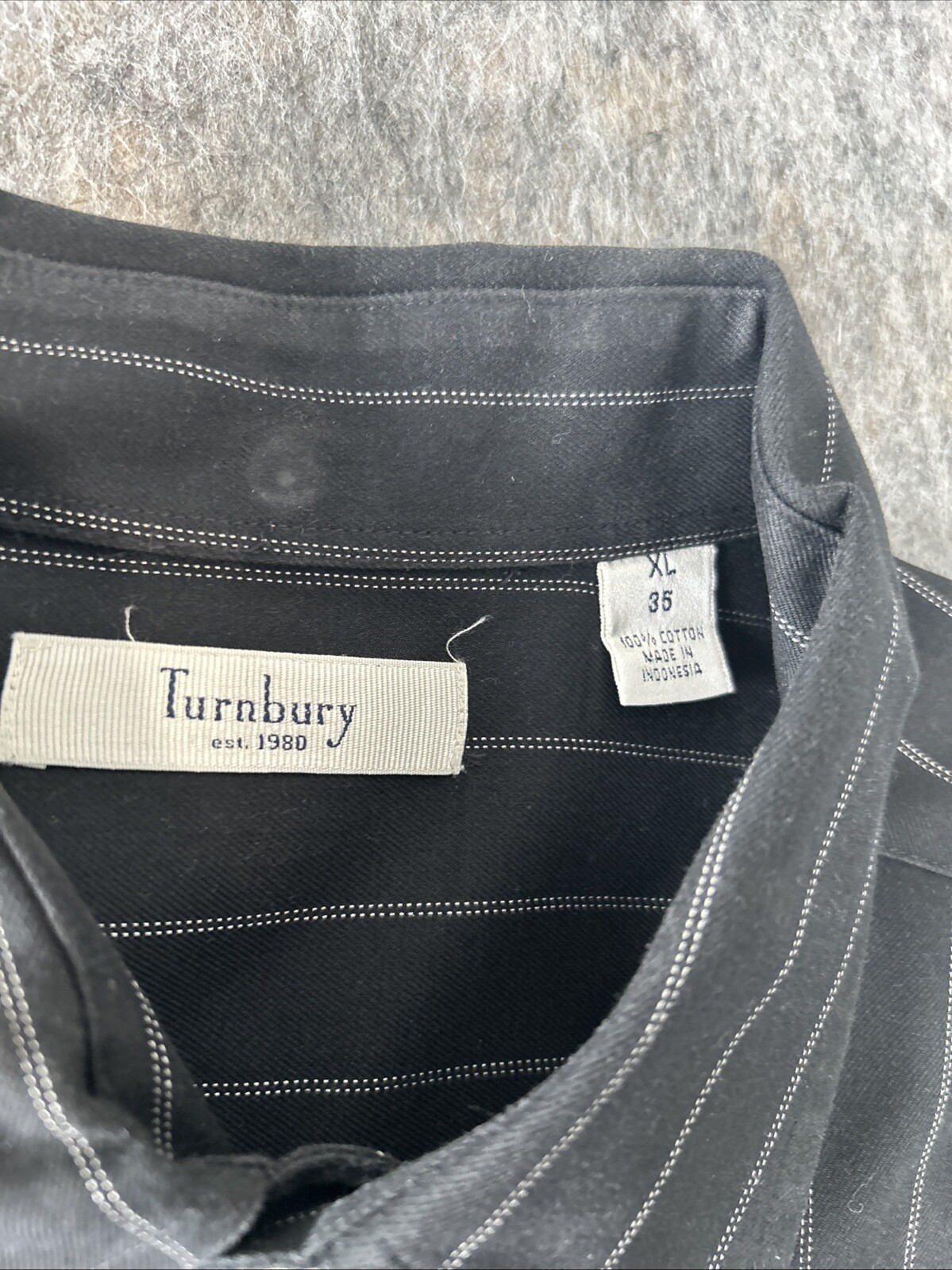 Turnbury Mens Shirt 35 XL Long Sleeve Black White Stripe Dress Casual
