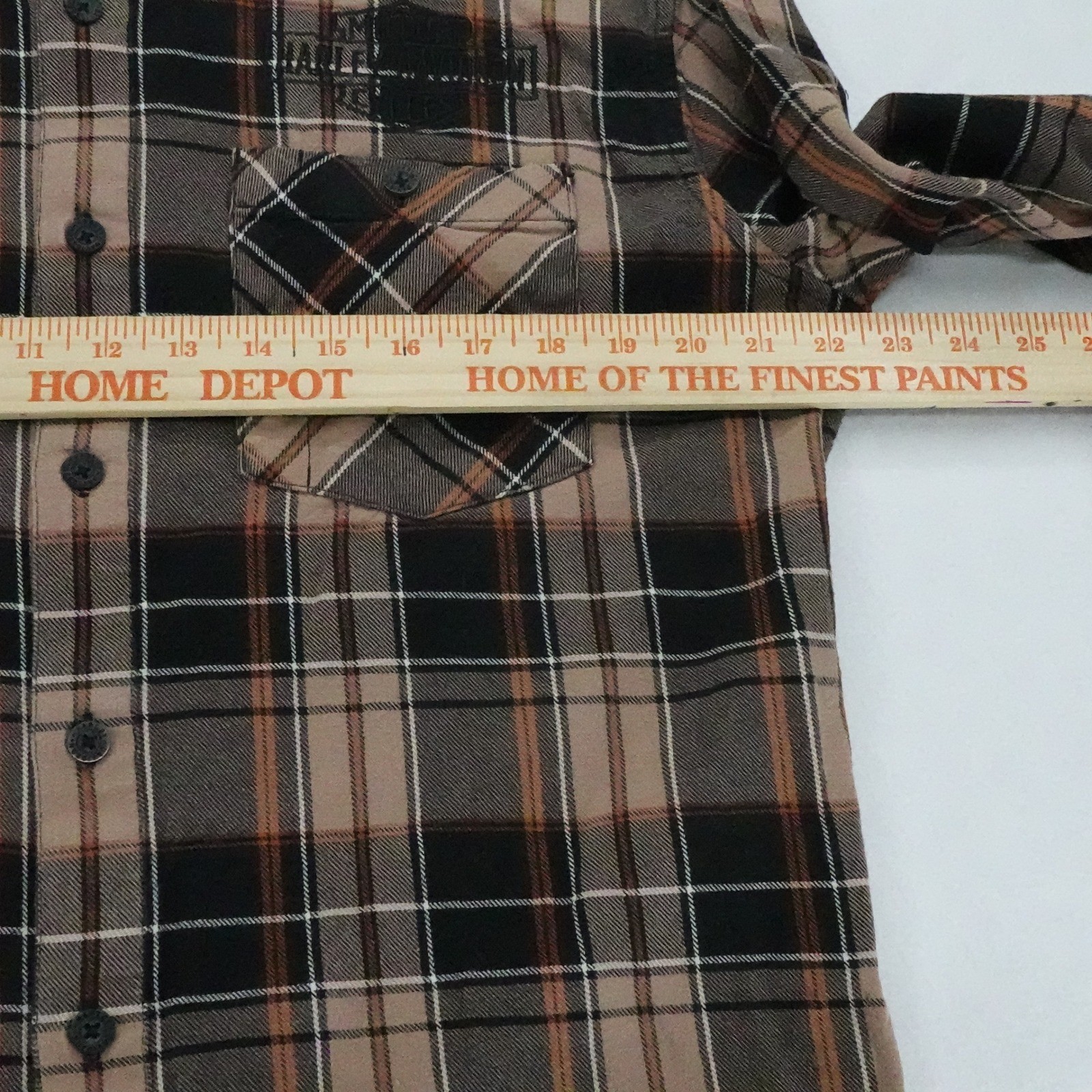 Harley Davidson Shirt Mens Large Brown Plaid Button Down Long Sleeve Embroidered