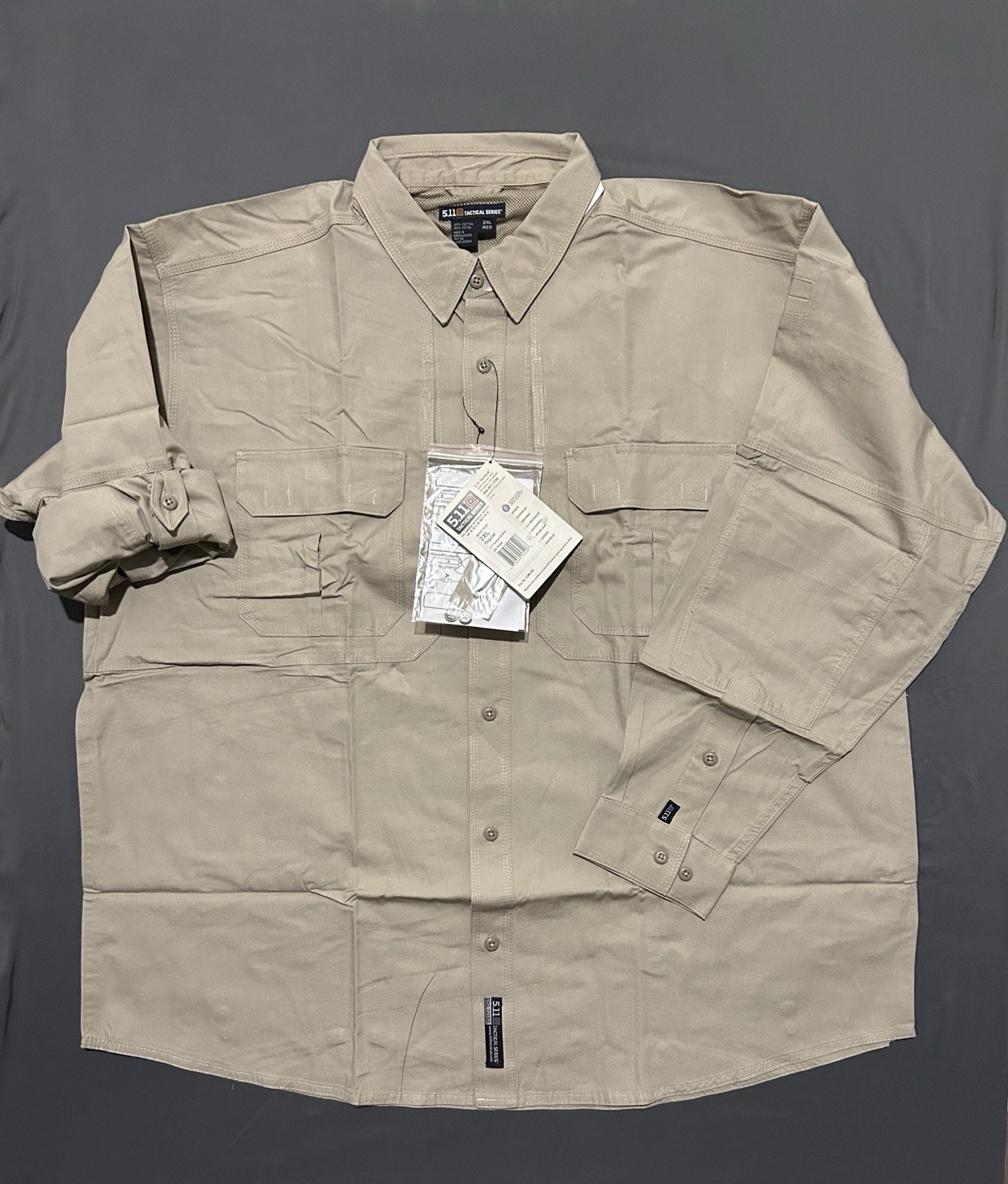 5.11 Tactical Series Shirt Mens 2XL XXL Khaki Long Sleeve Canvas Style 72157