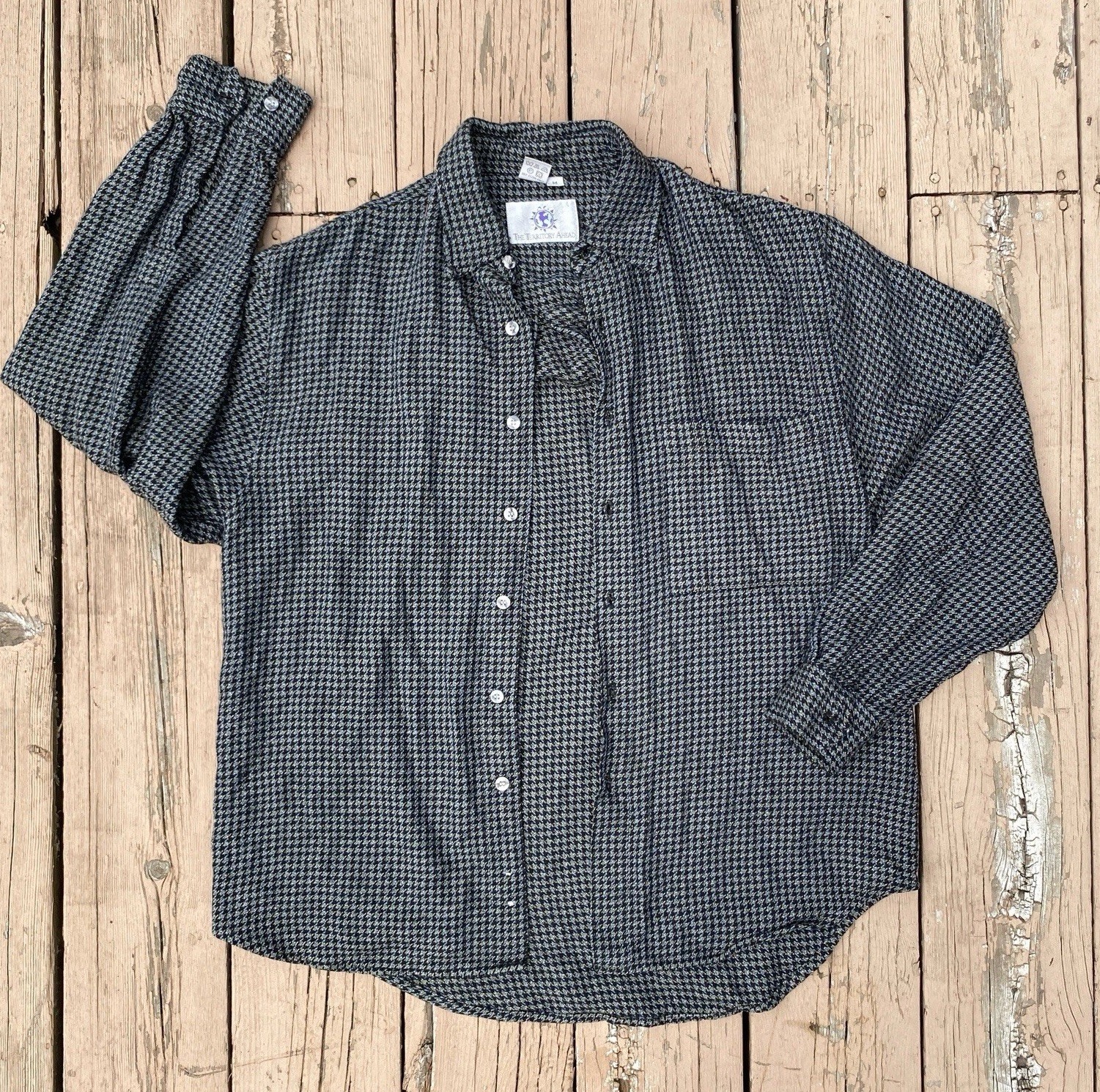 The Territory Ahead Italian Silk Wool Blend Herringbone Shirt Men’s Size Medium