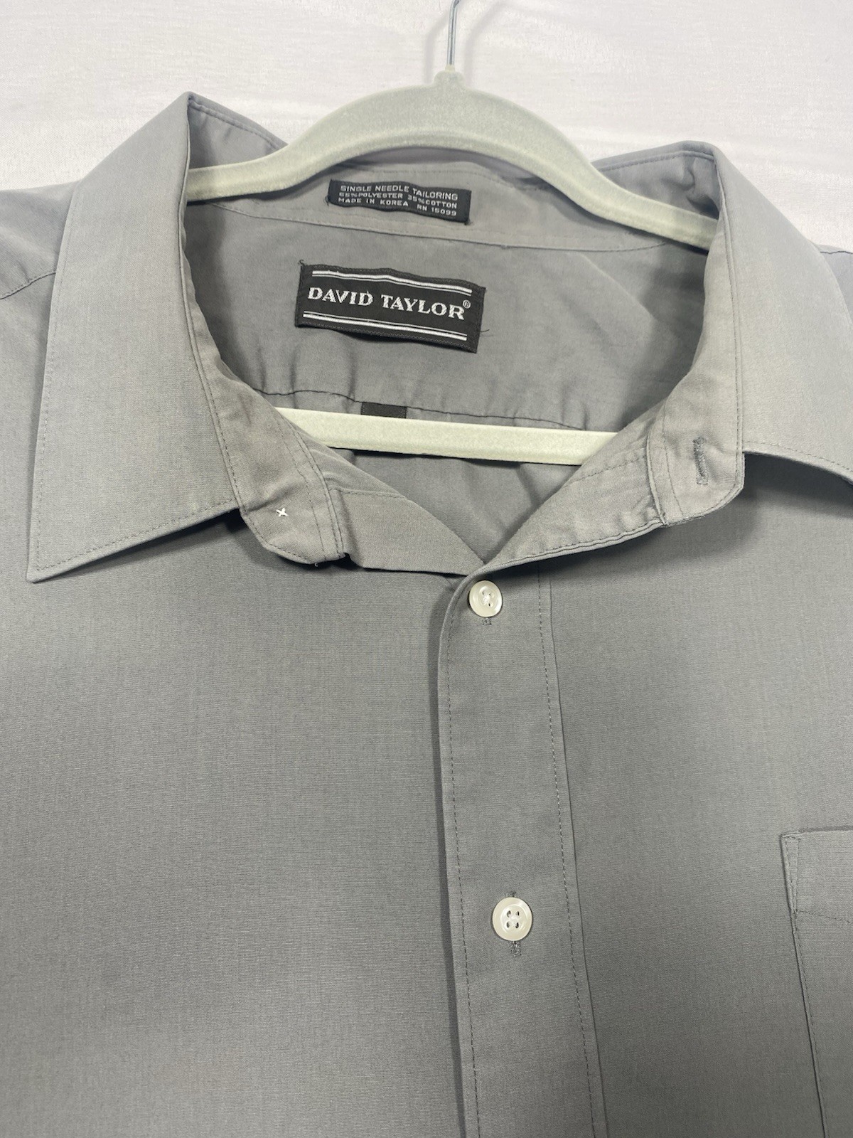David Taylor Gray Solid Button Front Shirt Pockets Long Sleeve Mens 20 34/35