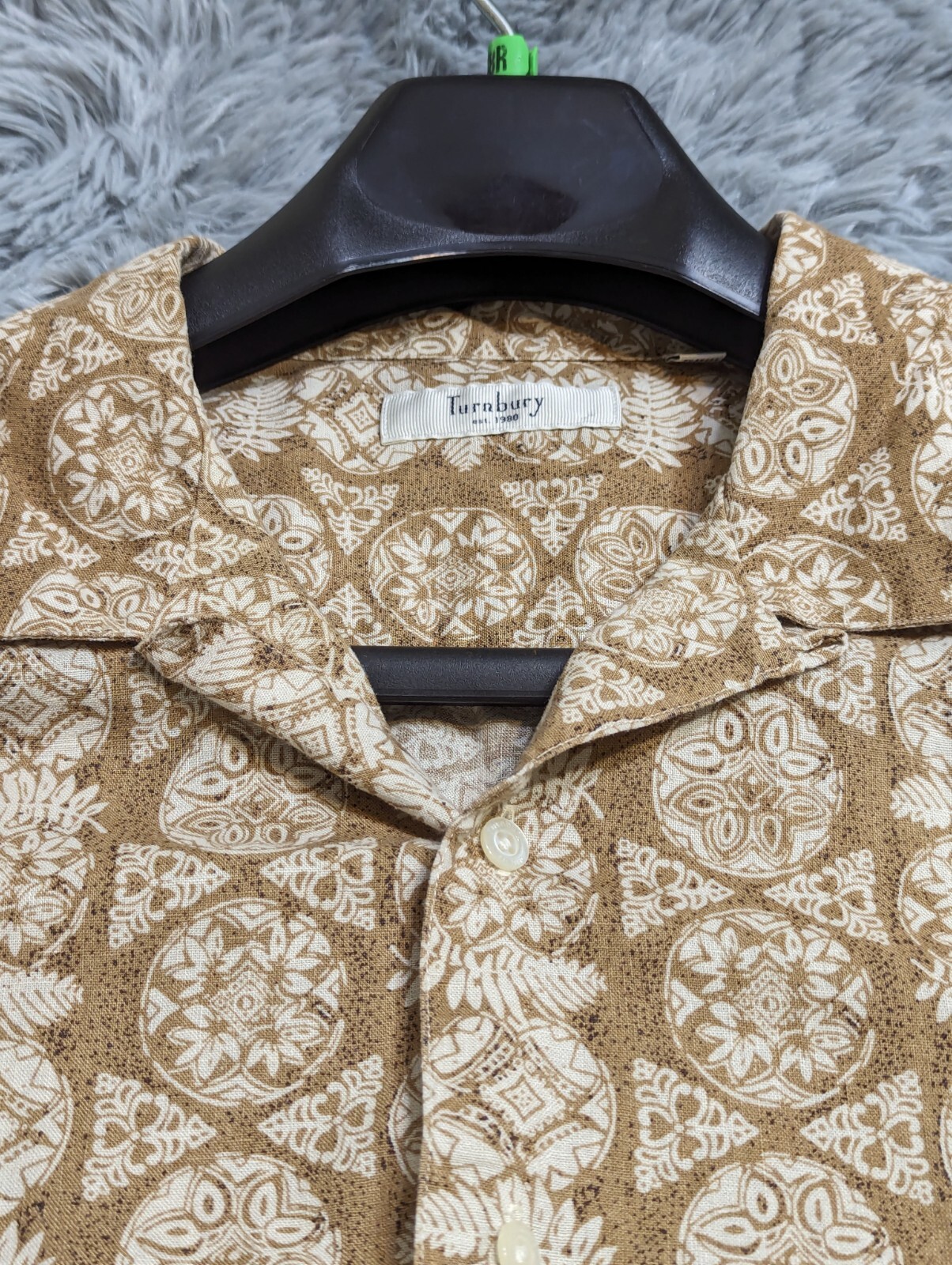 Turnbury Hawaiian Shirt Mens Large L Brown Linen Blend Button Up Resort Casual