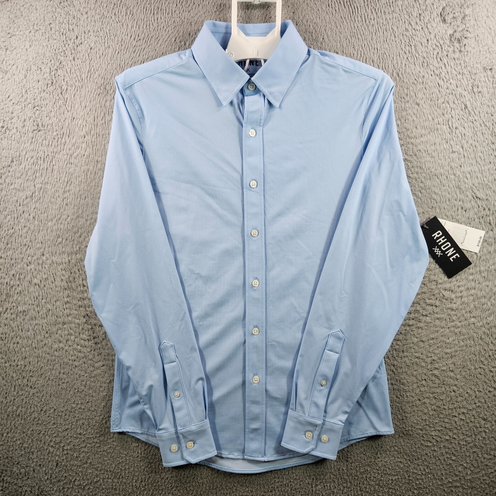 $138 NEW Rhone Commuter Dress Shirt Men Small Slim Fit Stretch Blue Plaid