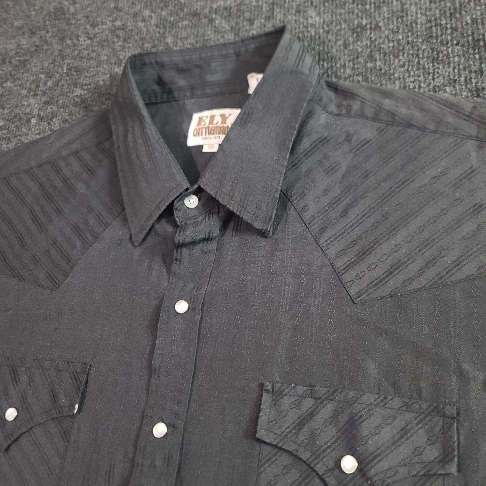 Ely Cattleman Black Western Pearl Snap Shirt Men’s 18 Short Sleeve Cowboy VTG