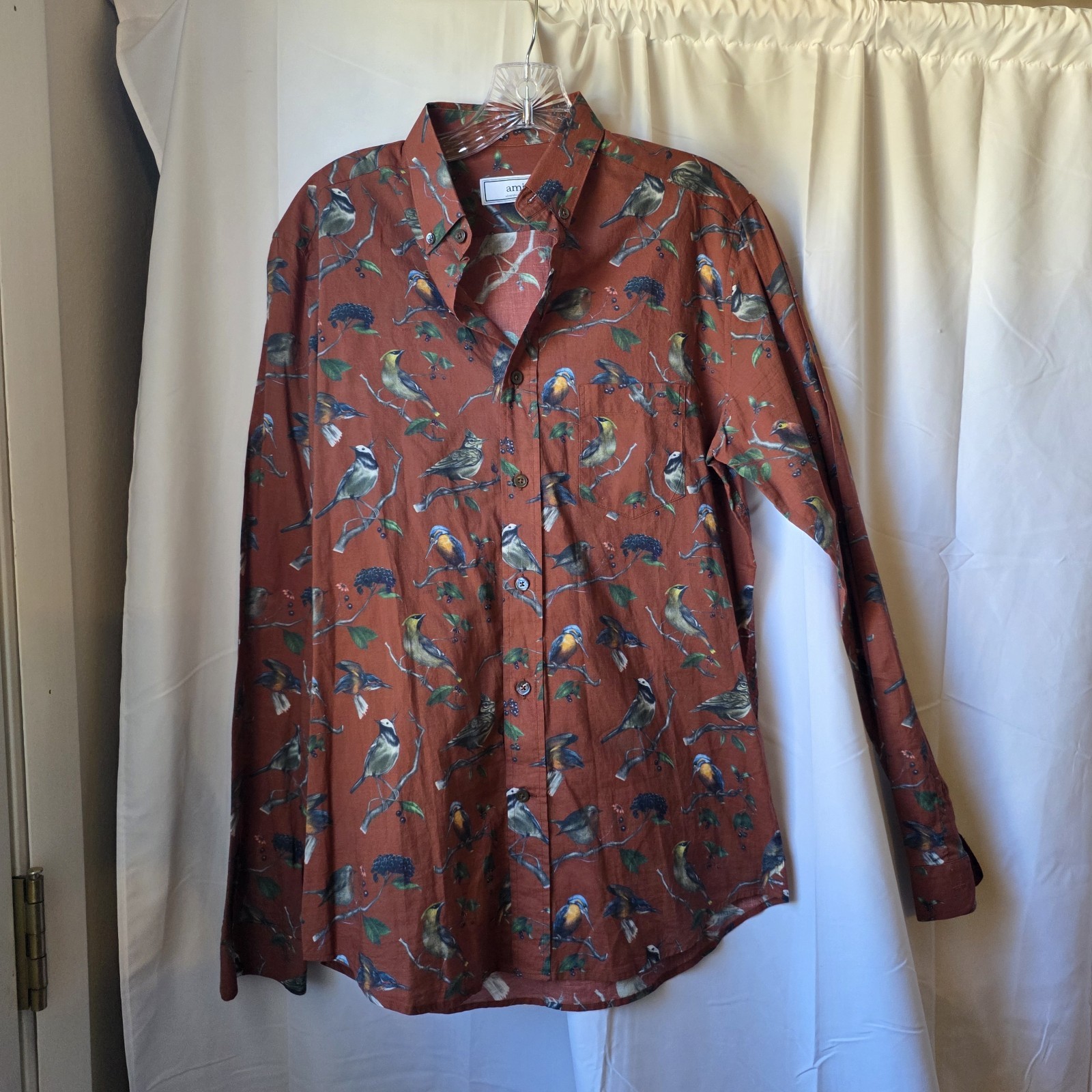 AMI Alexandre Mattiussi Bird Print Button Down Shirt Size 38