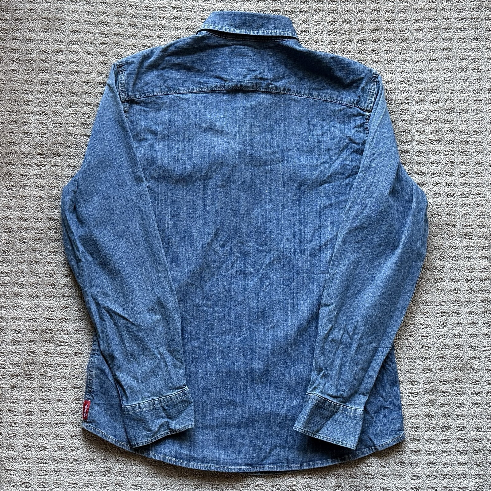 Wrangler Men’s Blue Solid Denim Stretch Long Sleeve Button-Up Shirt Pockets M
