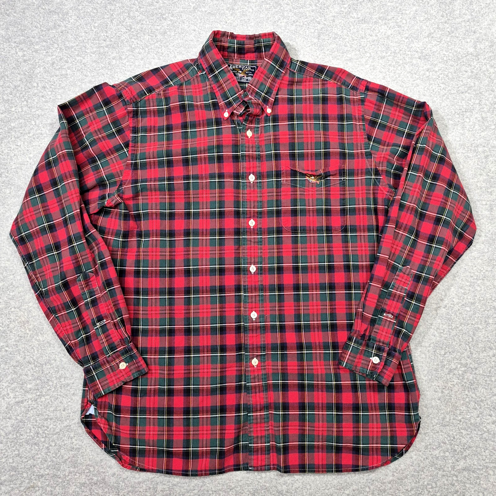 VTG American Living Men’s L Red Green Plaid Flannel Shirt Cotton Button Down