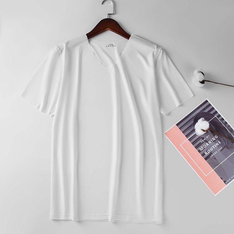Men Ice Silk Undershirt Seamless Cool Vest Short Sleeve T Shirt Sport Casual Tee
