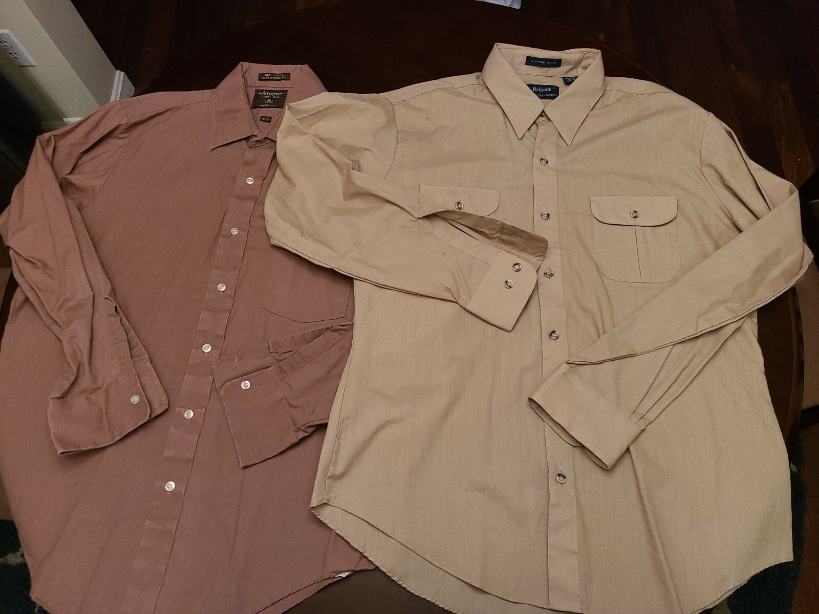 LOT OF 2, VINTAGE ARROW Button-up Large L Shirts, Tan & Mauve, See Pictures