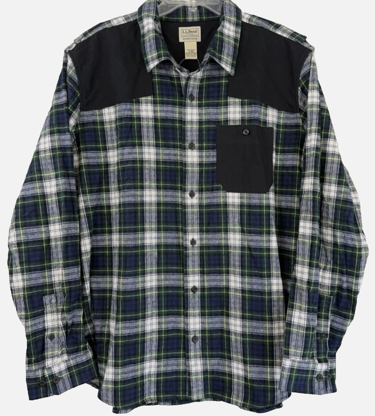 L.L. BEAN CLASSIC HERITAGE SCOTCH PLAID DK. BLUE & WHITE FLANNEL SHIRT- MEN’S XL