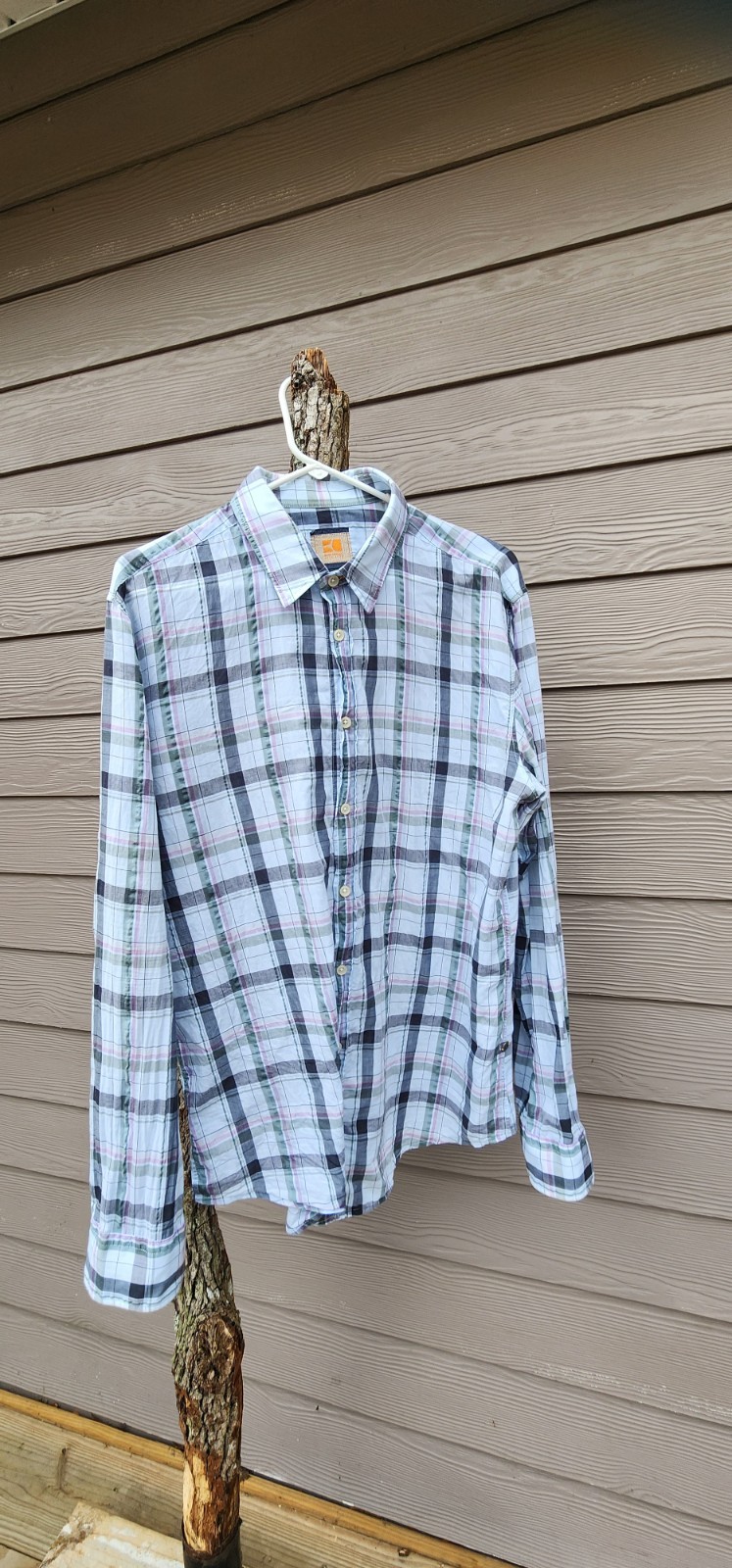Men’s Plaid Woven Button-Up Shirt Long Sleeve White Black Green Pink