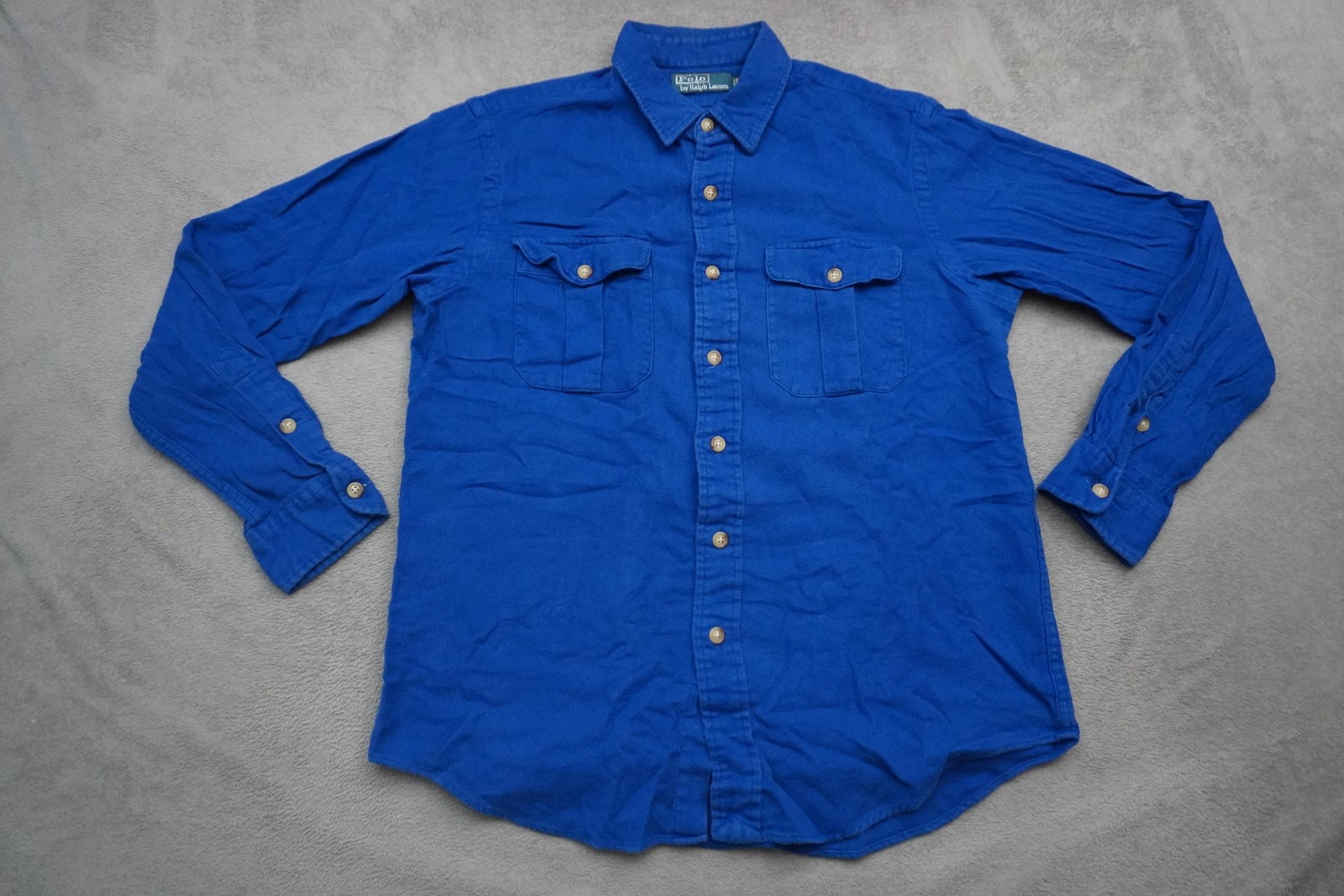 Polo By Ralph Lauren Shirt Mens Medium Blue Solid Cotton Twill Pockets Casual