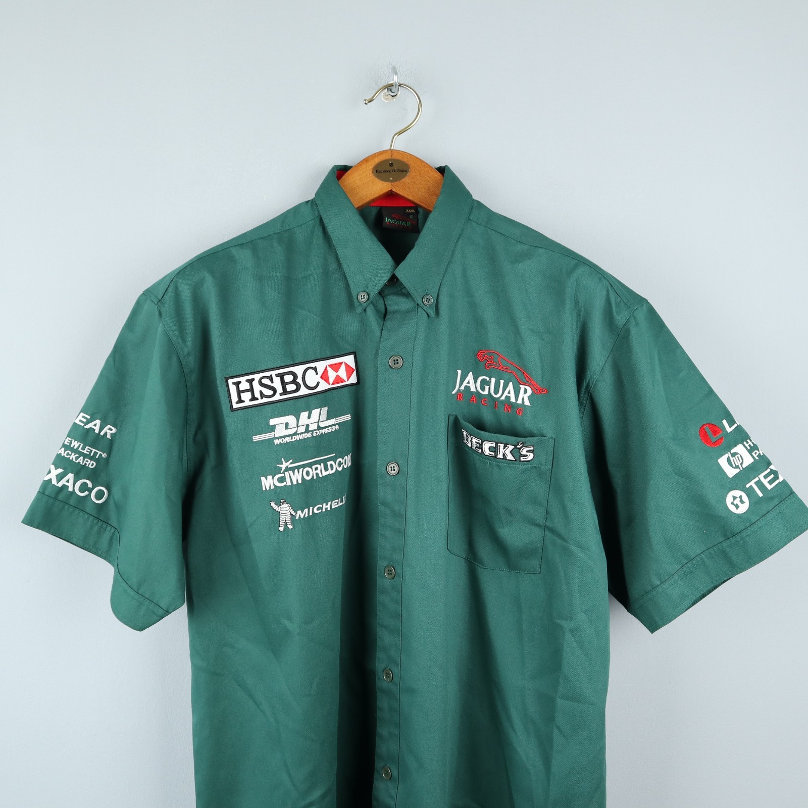 JAGUAR Mens Formula 1 Green Racing HSBC Becks Motorsport Vintage Shirt Size XXXL
