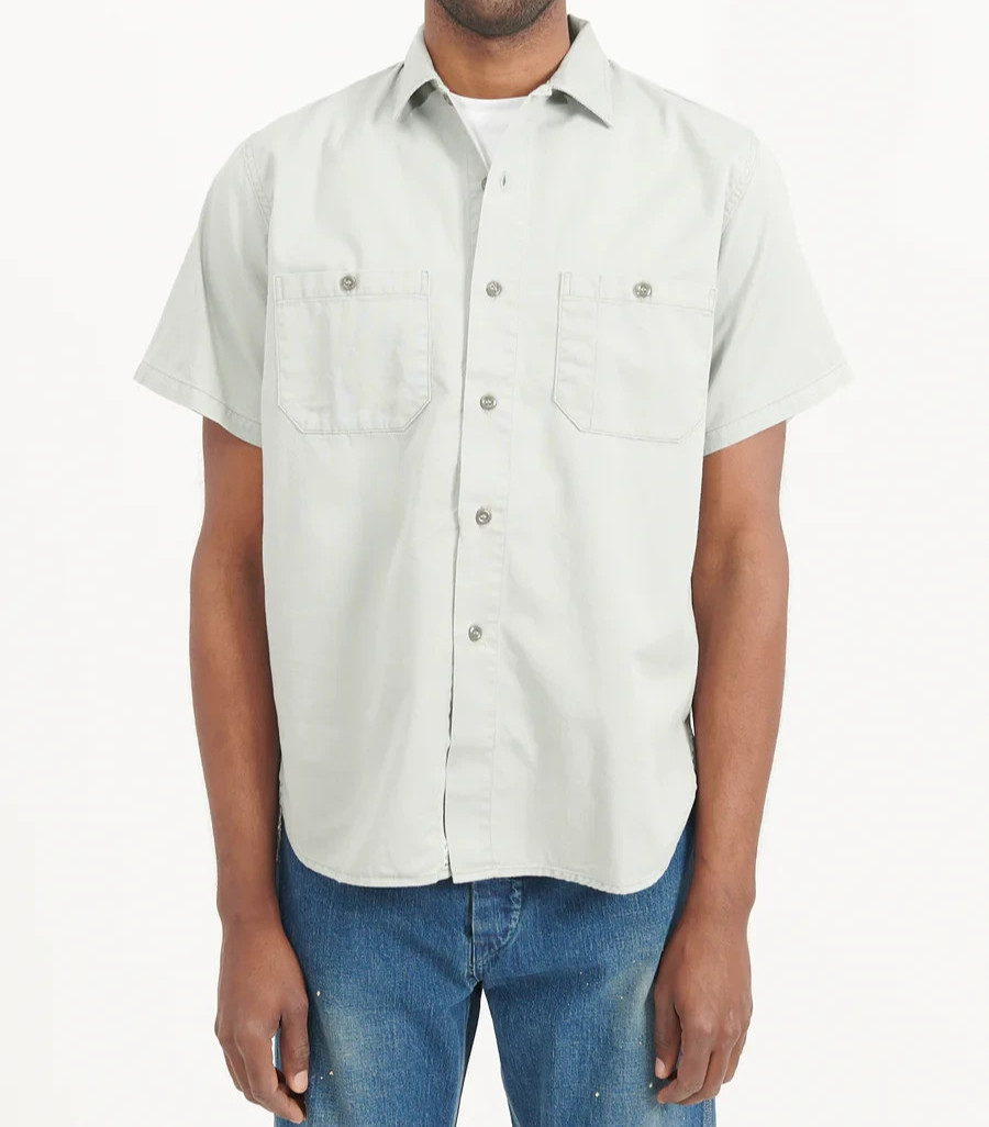 ORSLOW SHORT SLEEVE GREY TWILL 60’S COTTON MEN’S WORK SHIRT MADE IN JAPAN