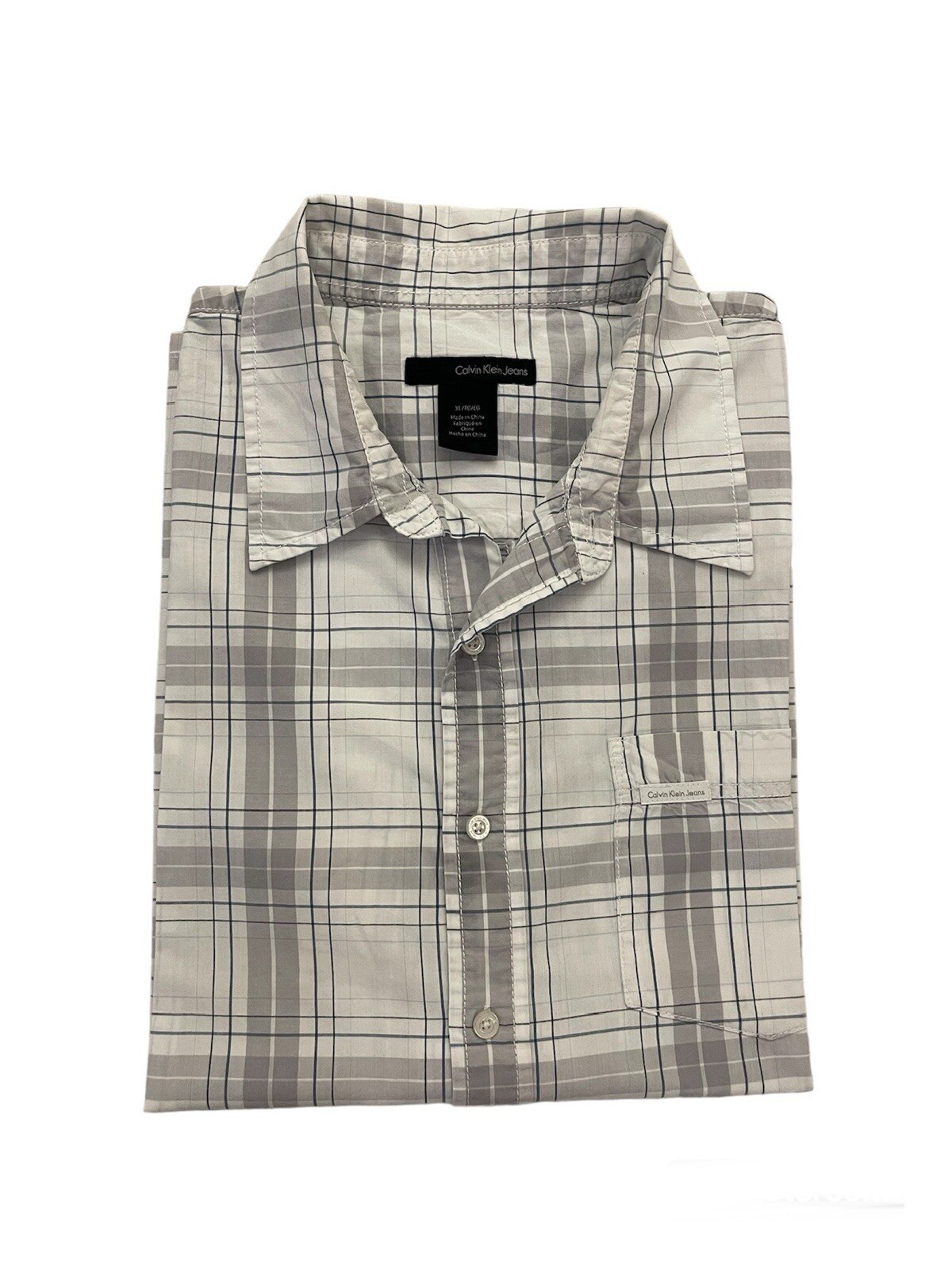 Calvin Klein Men’s Short Sleeve Plaid Shirt Button Down Casual XL Cotton