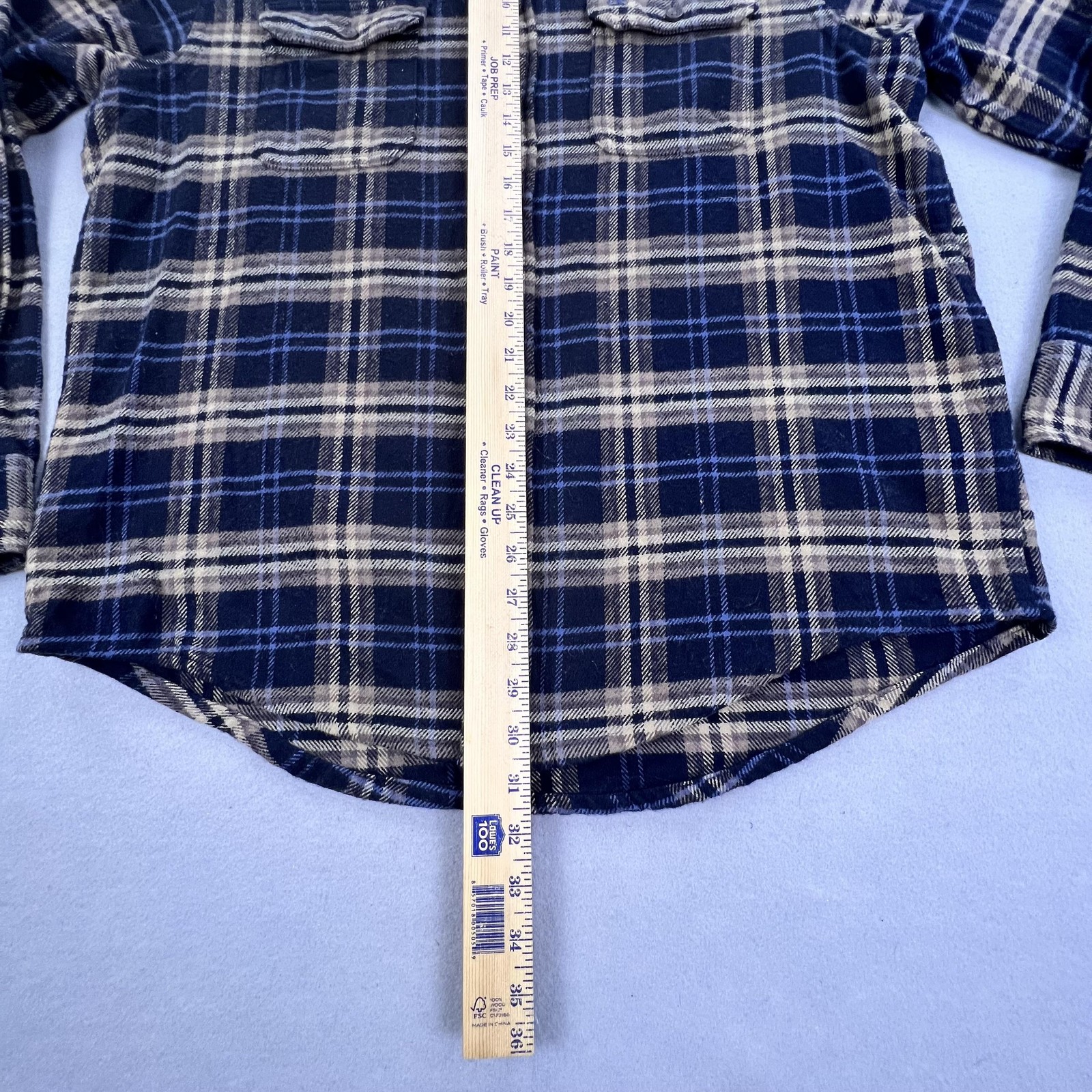 Timberland Flannel Shirt Mens L Blue Tan Plaid Button Front Pockets Casual Camp