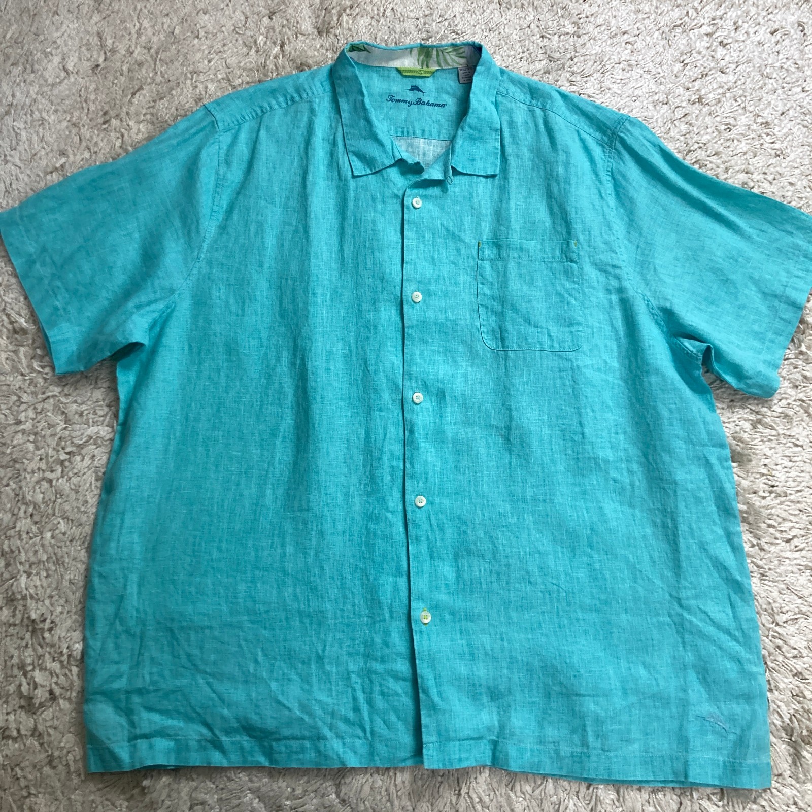 Tommy Bahama Shirt Mens 3XL 100% Linen Sea Glass Loop Camp Collar Short Sleeve