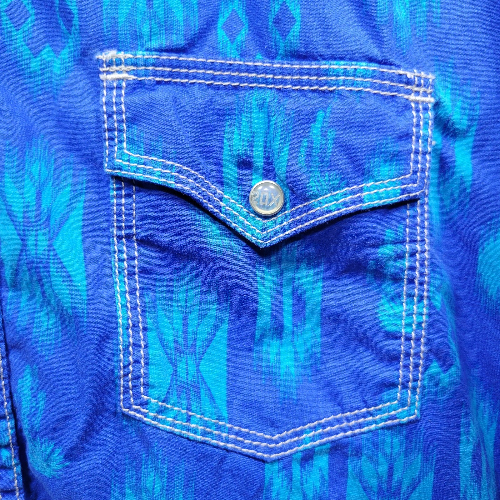 Wrangler 20X Competition Advanced Comfort Shirt Mens Size L Blue Aztec Pearl