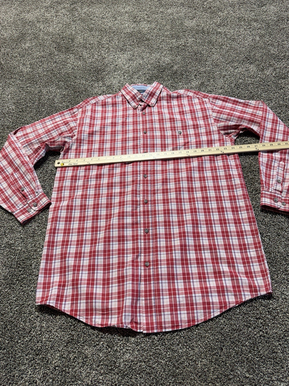 Wrangler 20X Mens Button Down Shirt Large TALL LT Twenty X Red Plaid Western