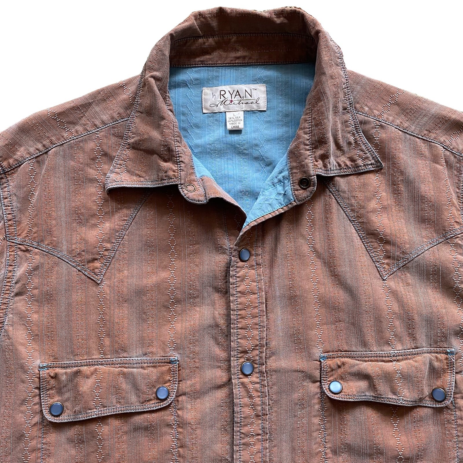 Ryan Michael Silk Blend Western Shirt Snap Cowboy Large Cotton