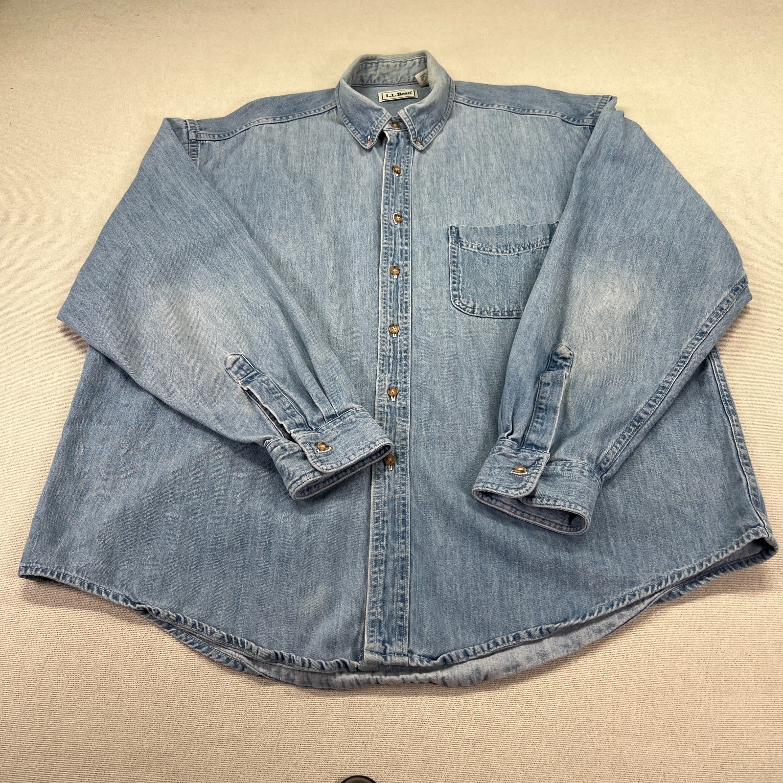 Vintage 80’s LL Bean Shirt Mens XL Faded Blue Denim Long Sleeve Made Canada