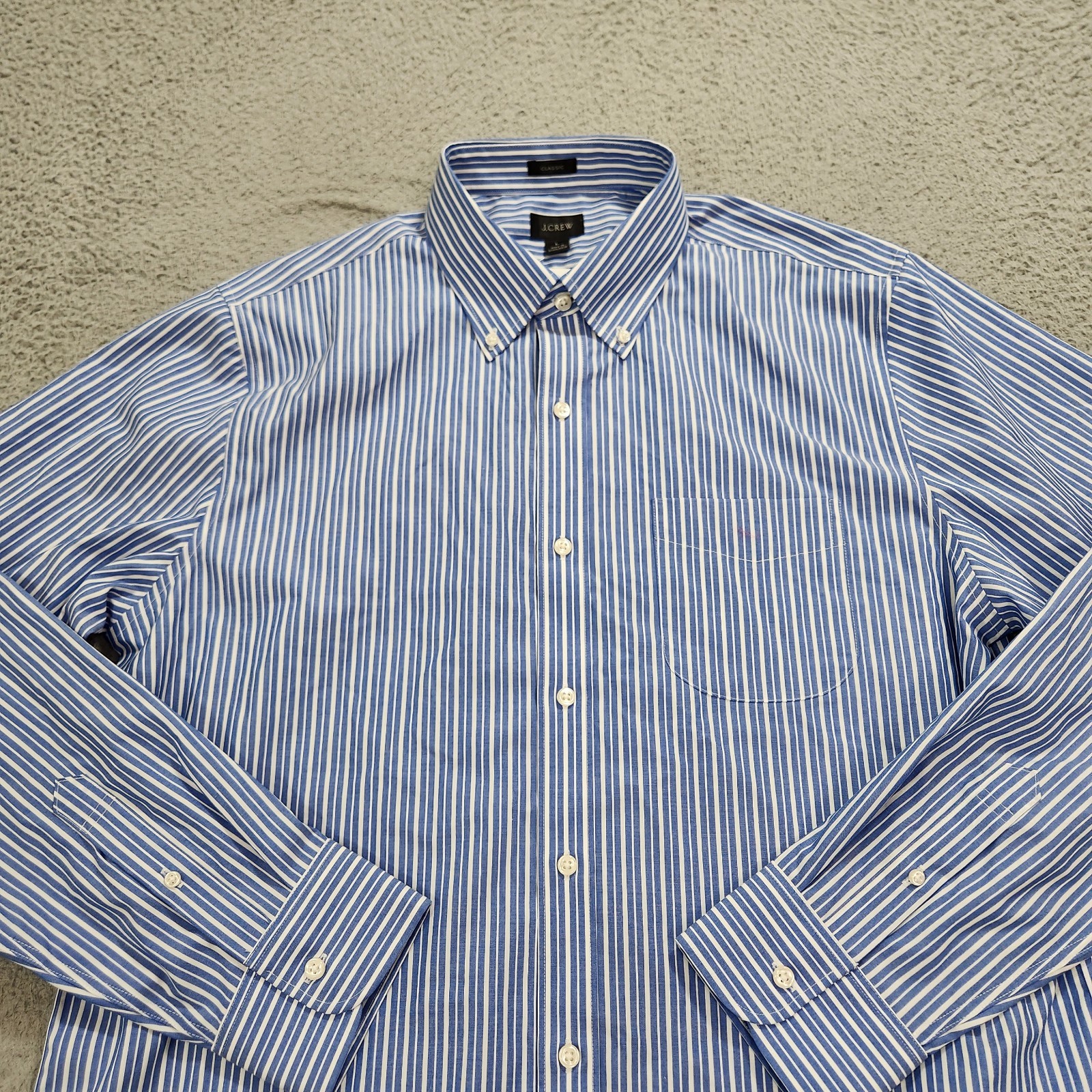 J Crew Shirt Mens Large Blue Striped Classic Bowery Wrinkle Free Dress New