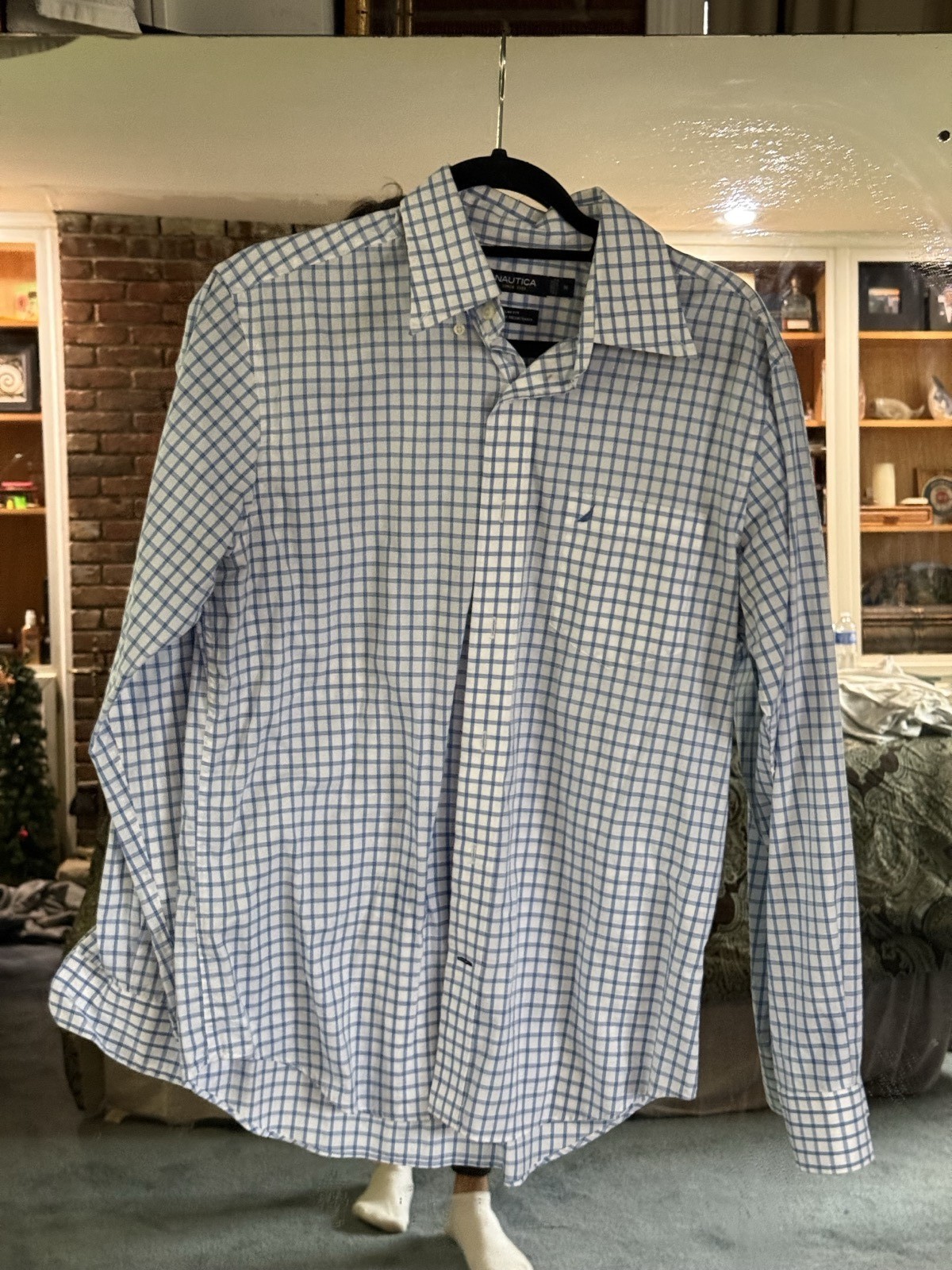 Nautica Button-Up Shirt M Blue/White Plaid