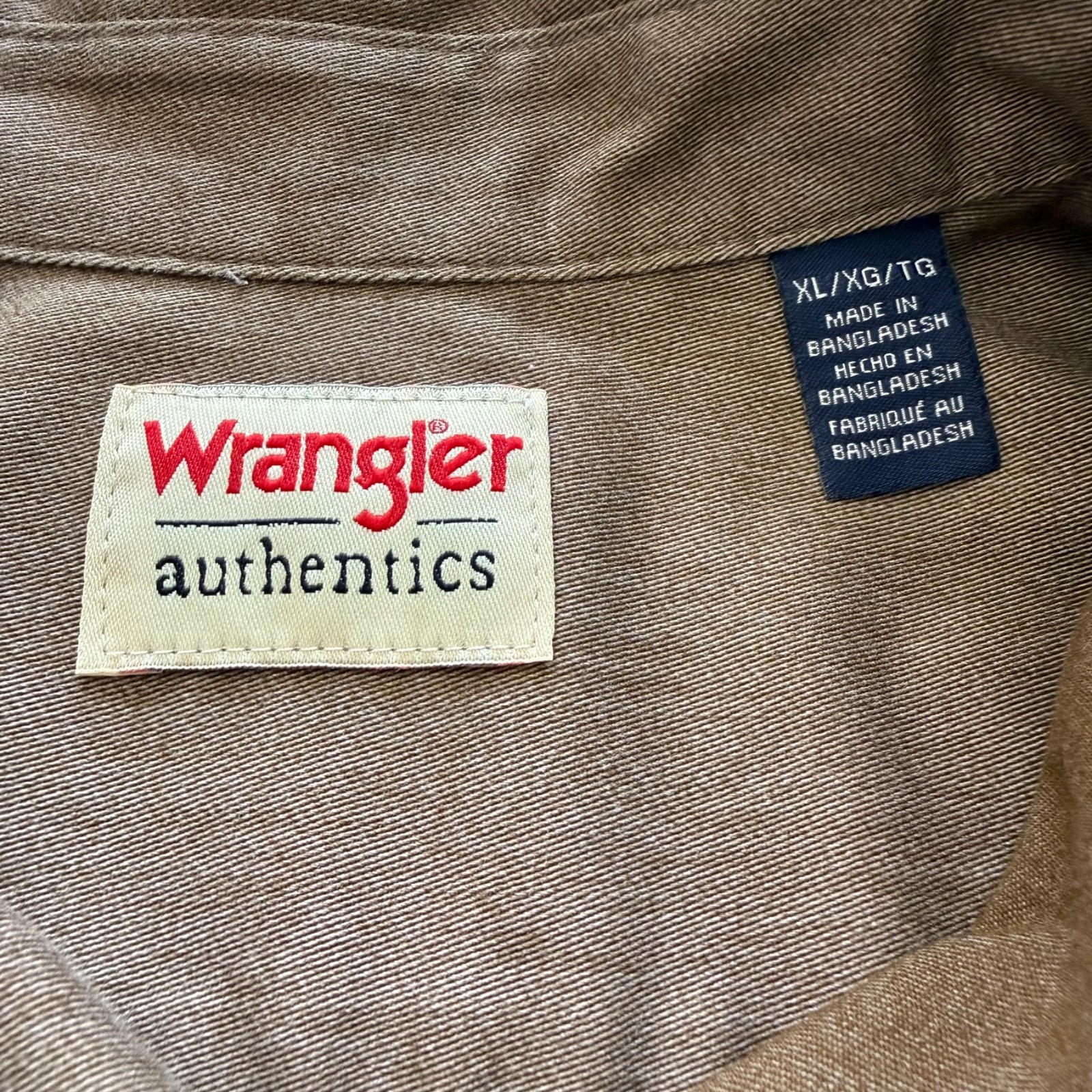 Wrangler Authentics Men’s XL Shirt Brown Long Sleeve Button-Up Western