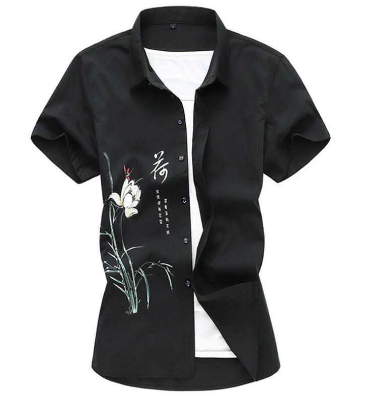 Summer Chinese Style Men’s Short Sleeve Printed Floral Shirts Button Front New
