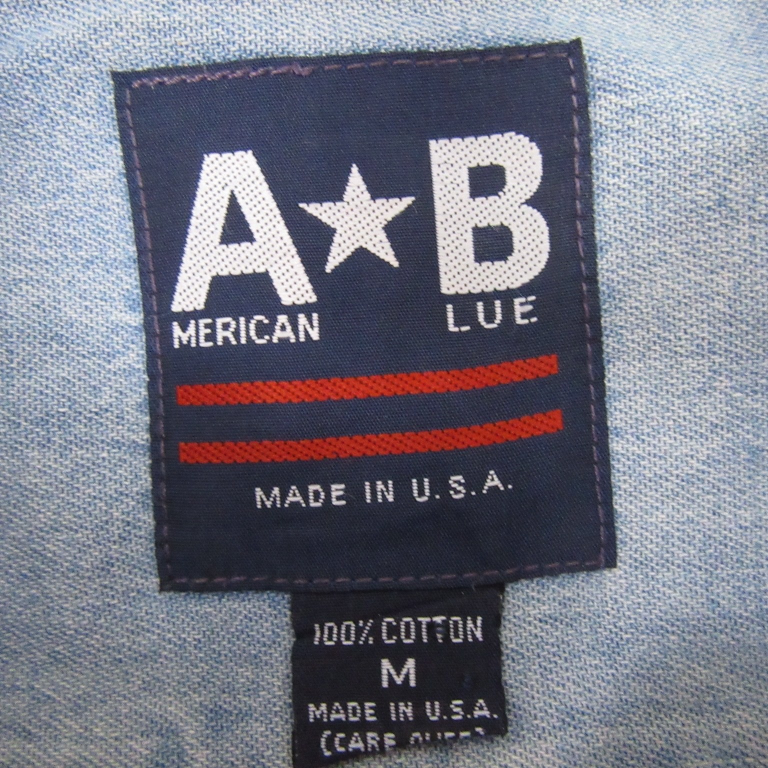 American Blue Vintage Mens Button Down Denim Shirt M Light Wash Plaid Collar