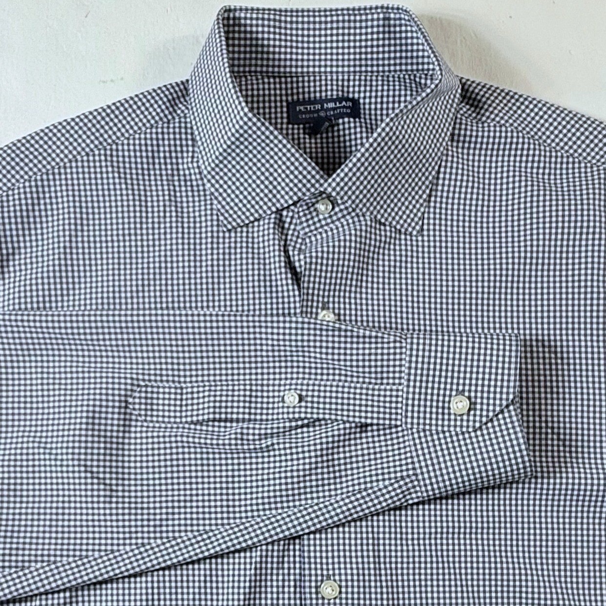 Peter Millar Crown Crafted Mens XL Long Sleeve Gingham Performance Button Shirt