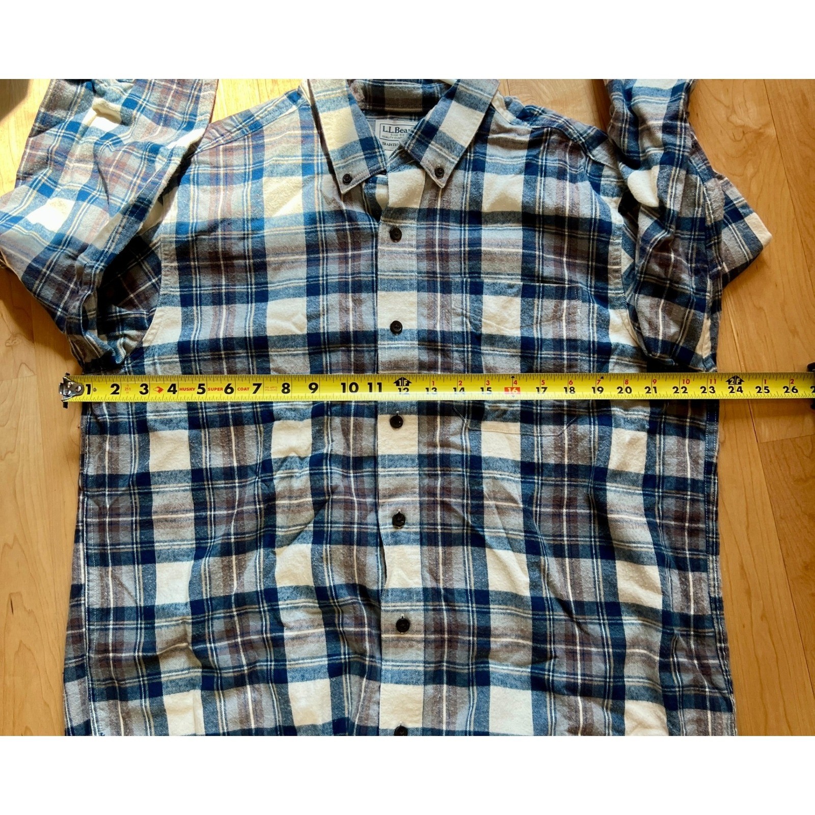L.L. Bean Flannel Shirt Mens L Indigo Tartan Trad. Fit Cotton Button Down NWOT
