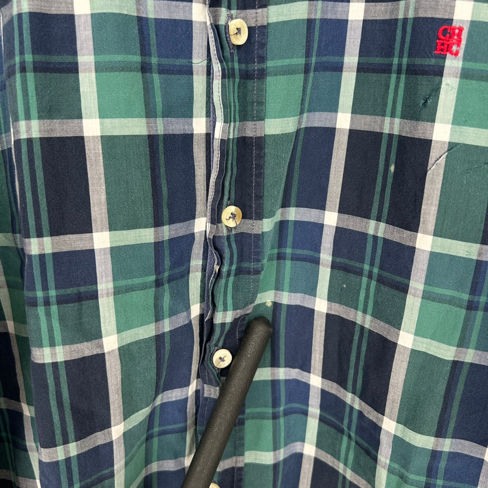 Carolina Herrera Dress Shirt Mens 16.5 Green Plaid Long Sleeve Button Down