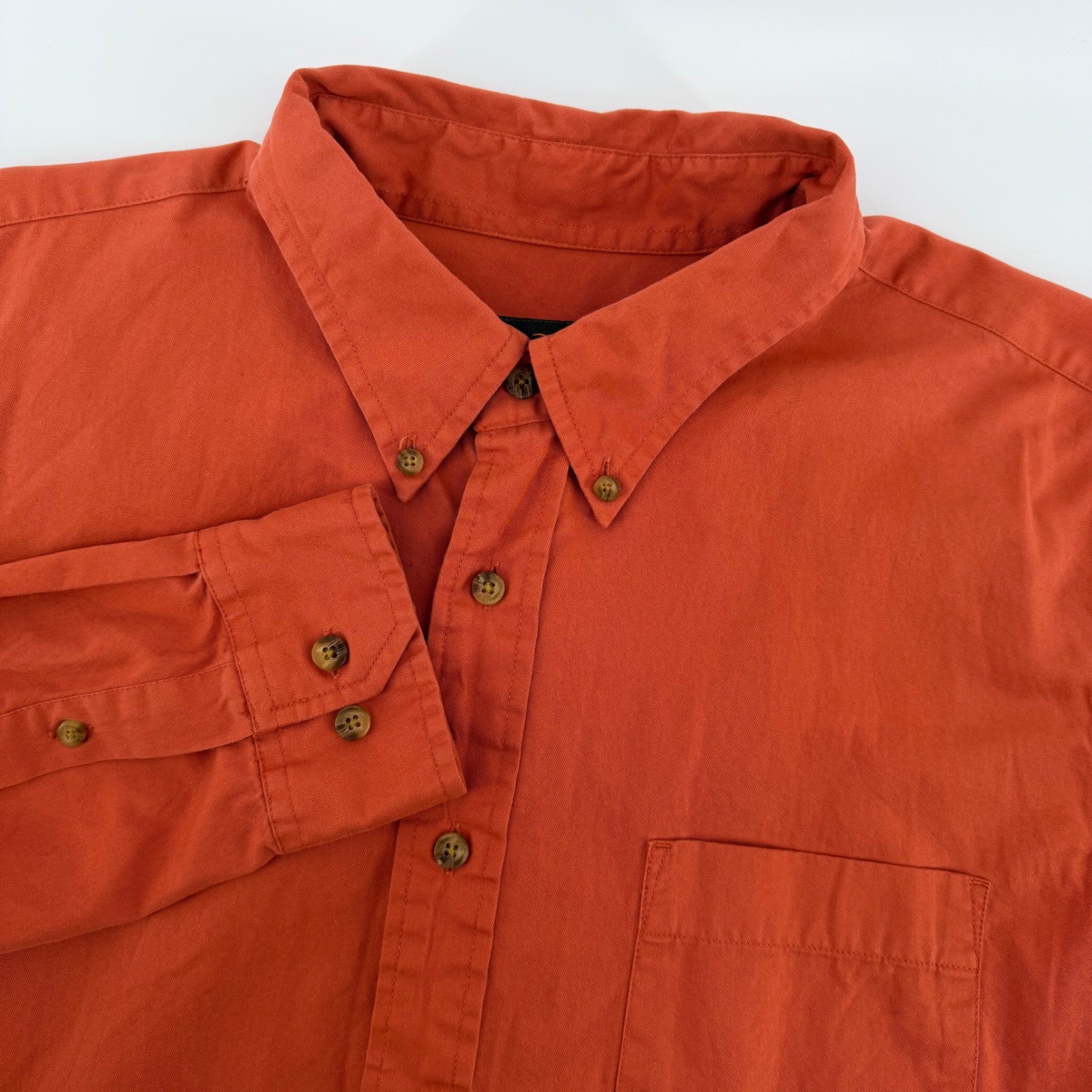 Eddie Bauer Mens Large Tall Burnt Orange Cotton Long Sleeve Button Down Shirt