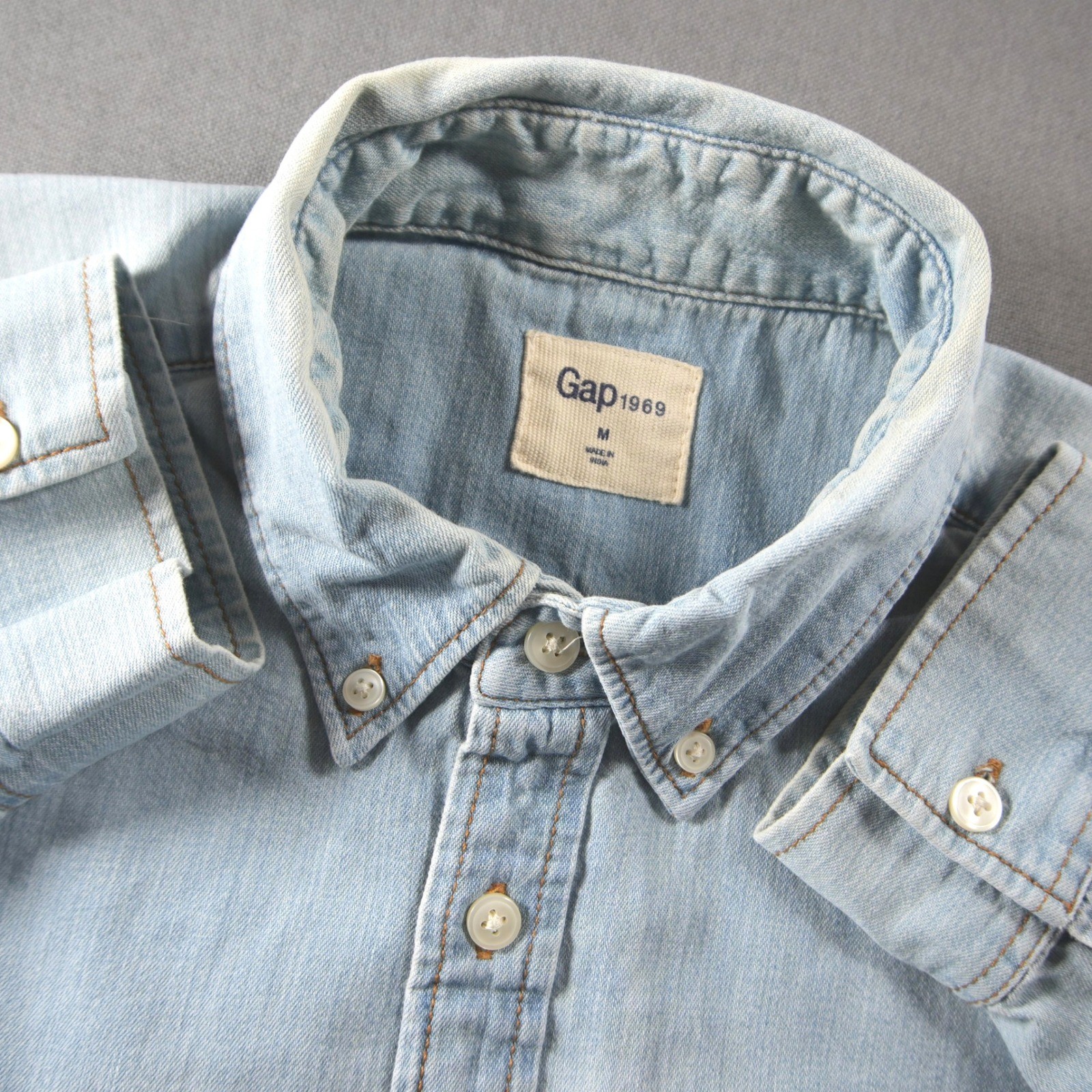 Gap Western Cowboy Faded Denim Button Down Long Sleeve Men Shirt M Prep Y2K