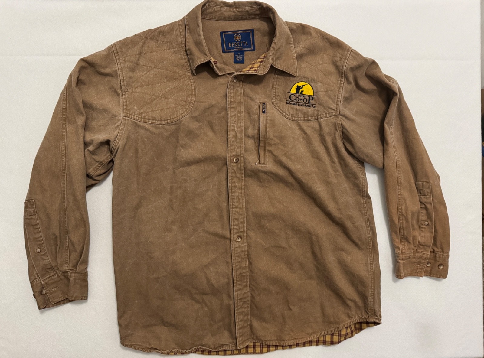 Beretta Shirt Mens XL Brown Flannel Lined Cotton Canvas Shooting Field Jacket