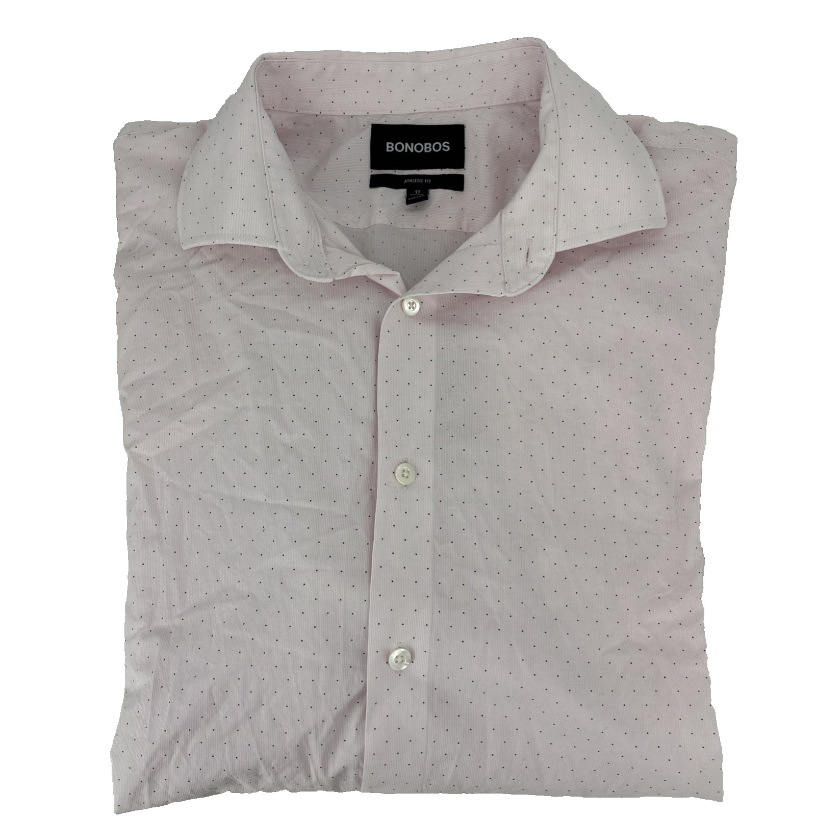Bonobos Shirt Men Pink Black Polka Dot Long Sleeve Button XL 17/34 Athletic Fit