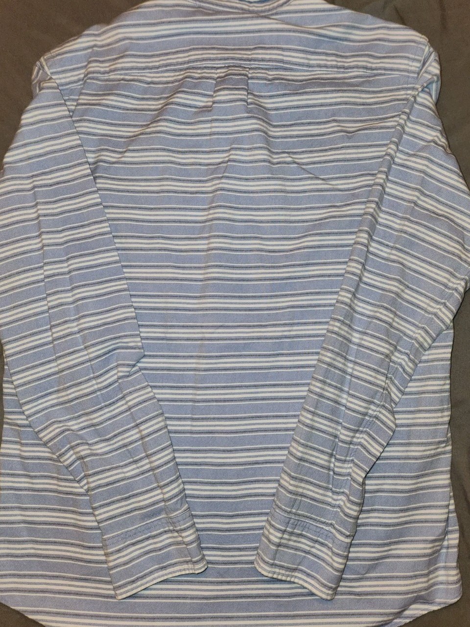 J.CREW Mens L Blue White Striped Cotton Oxford Slim Fit Long Sleeve Button Up