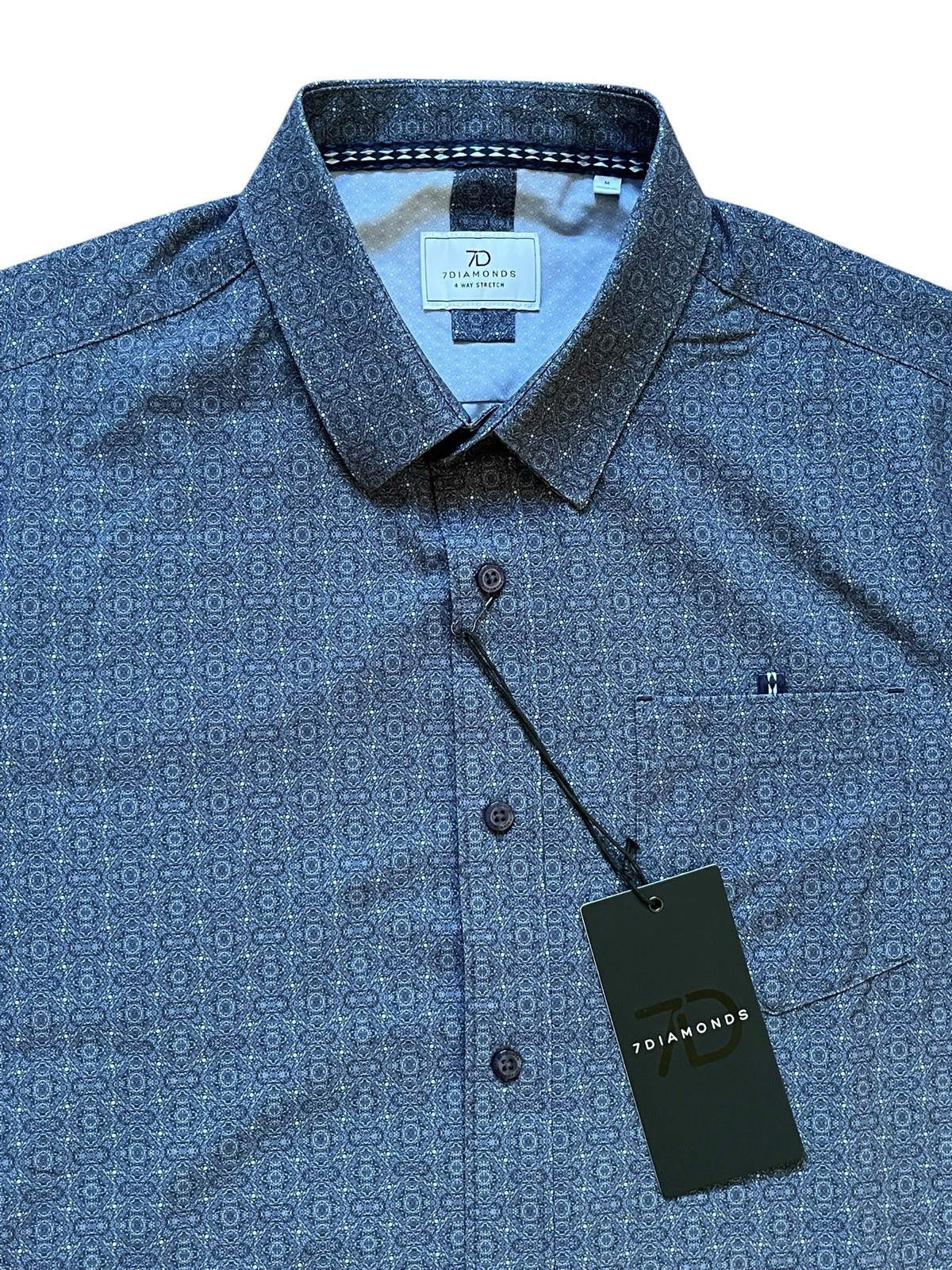 7 Diamonds Cube 4-Way Stretch Short Sleeve Button-Down Shirt, Size Medium