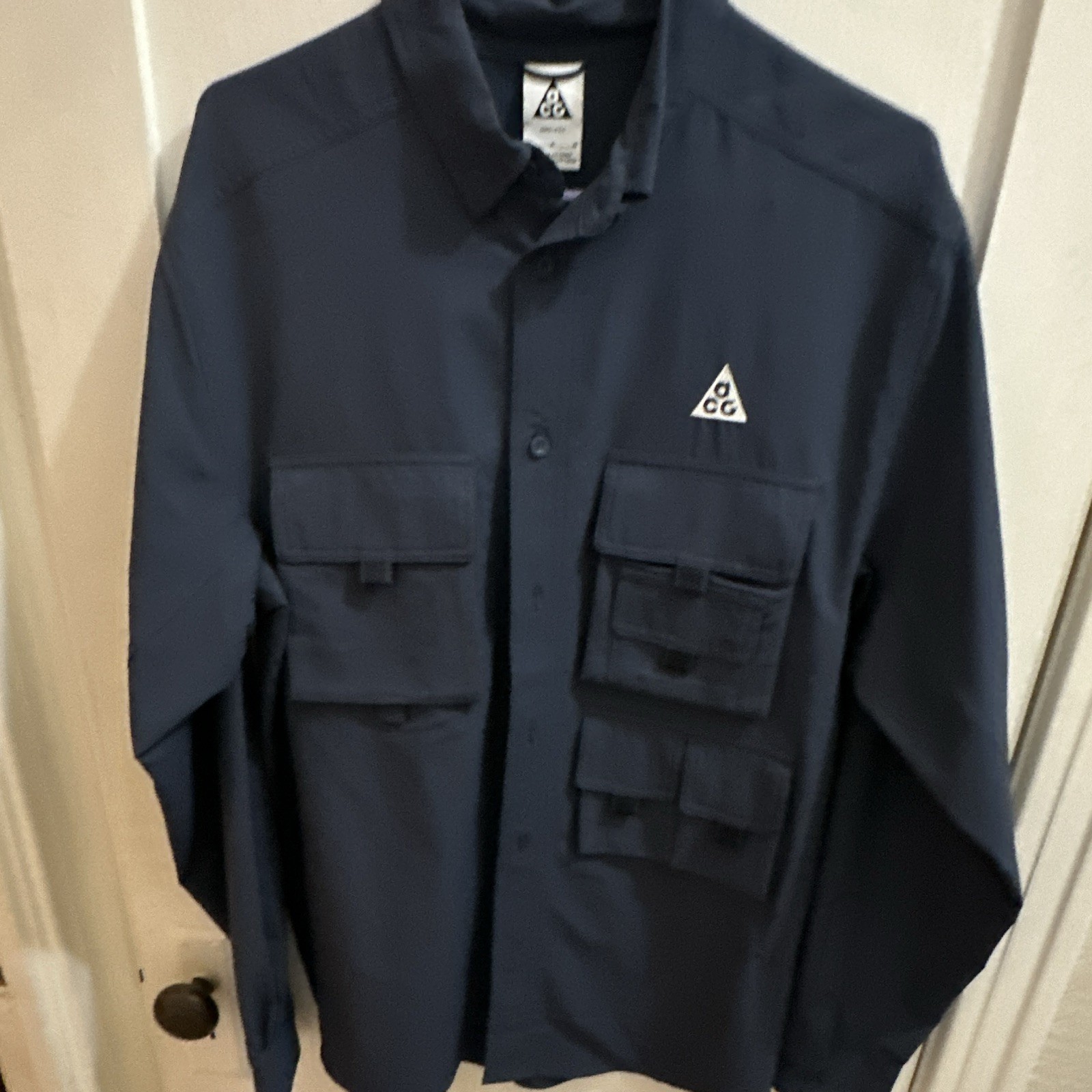 Nike ACG Men’s M Blue Solid Button-Up Shirt Long Sleeve Pocket