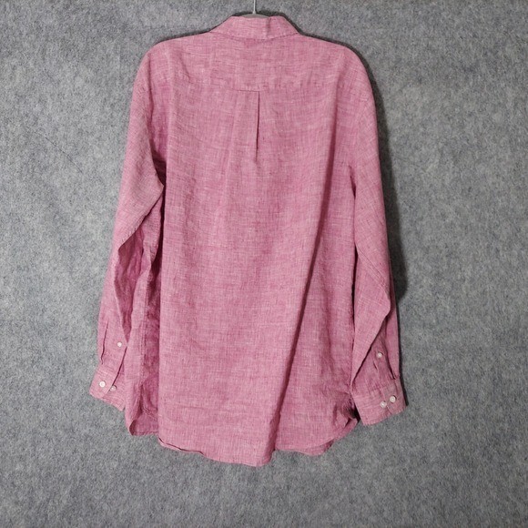Daniel Cremieux Linen Shirt L Men Button Red Stretch Long Sleeve Oxford Casual