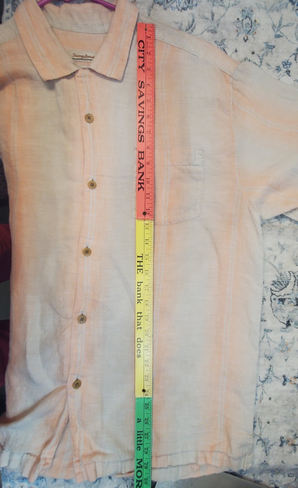 Tommy Bahama Mens Large Vertical Striped 100% Linen Short Sleeve Shirt Wedding