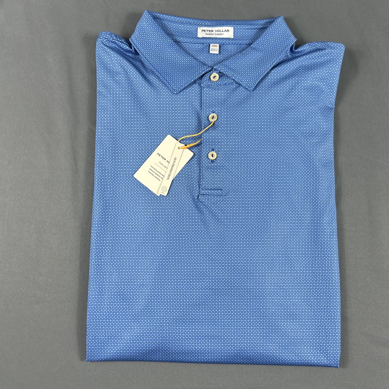 Peter Millar Golf Shirt Polo CS Summer Comfort Mick Print XXL Blue Polyester