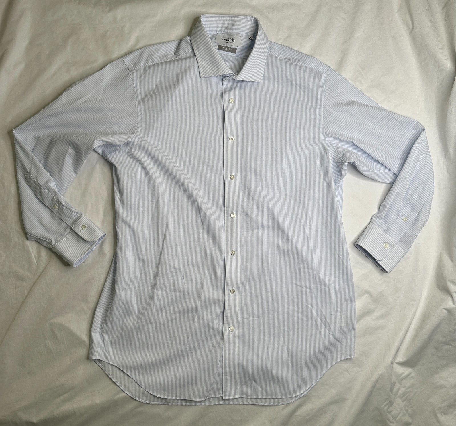 Kamakura Makers Shirt Mens 17 3/4 33 1/2 Blue Striped Button Down Made In Japan