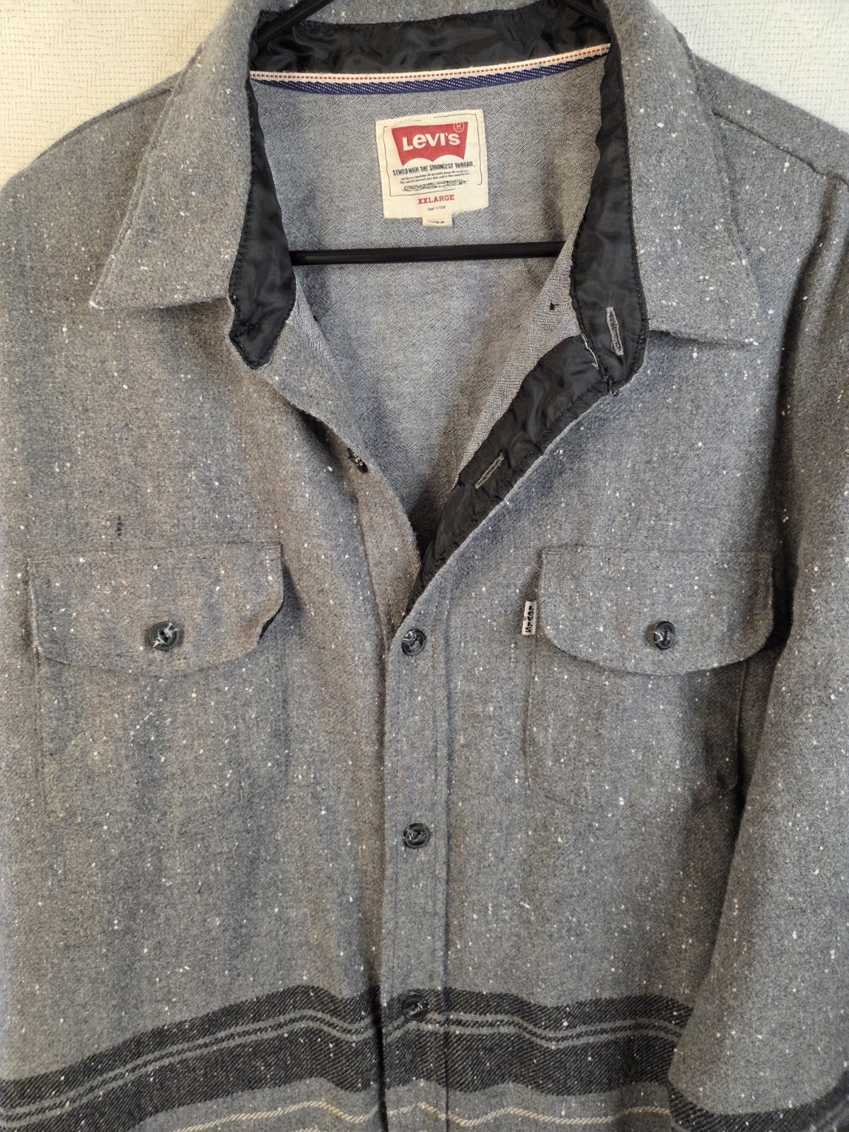 Levis Men’s 2XL Wool Blend Shirt Jacket Shacket Gray Stripe Cowboy Western Warm
