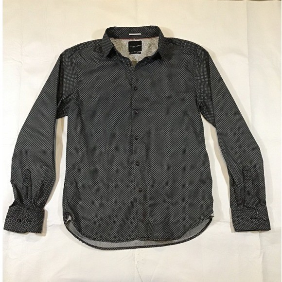 Denim & Flower Mens Small Black White Geometric Print Button Down