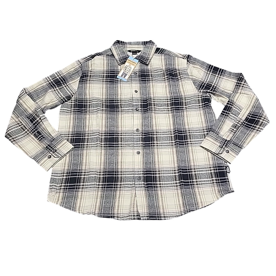 Eddie Bauer Mens Flannel Shirt Large Size Cream Button Front Long Sleeves Top